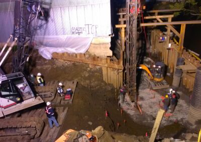 Driving H Piles behind coffer dam for new Barre City Railroad Bridge