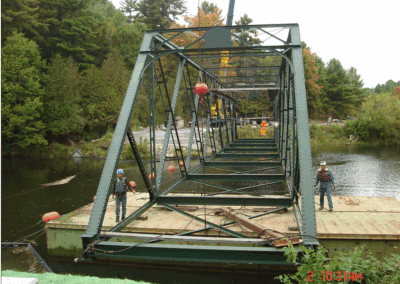 Floating New Haven-Weybridge Bridge back in place